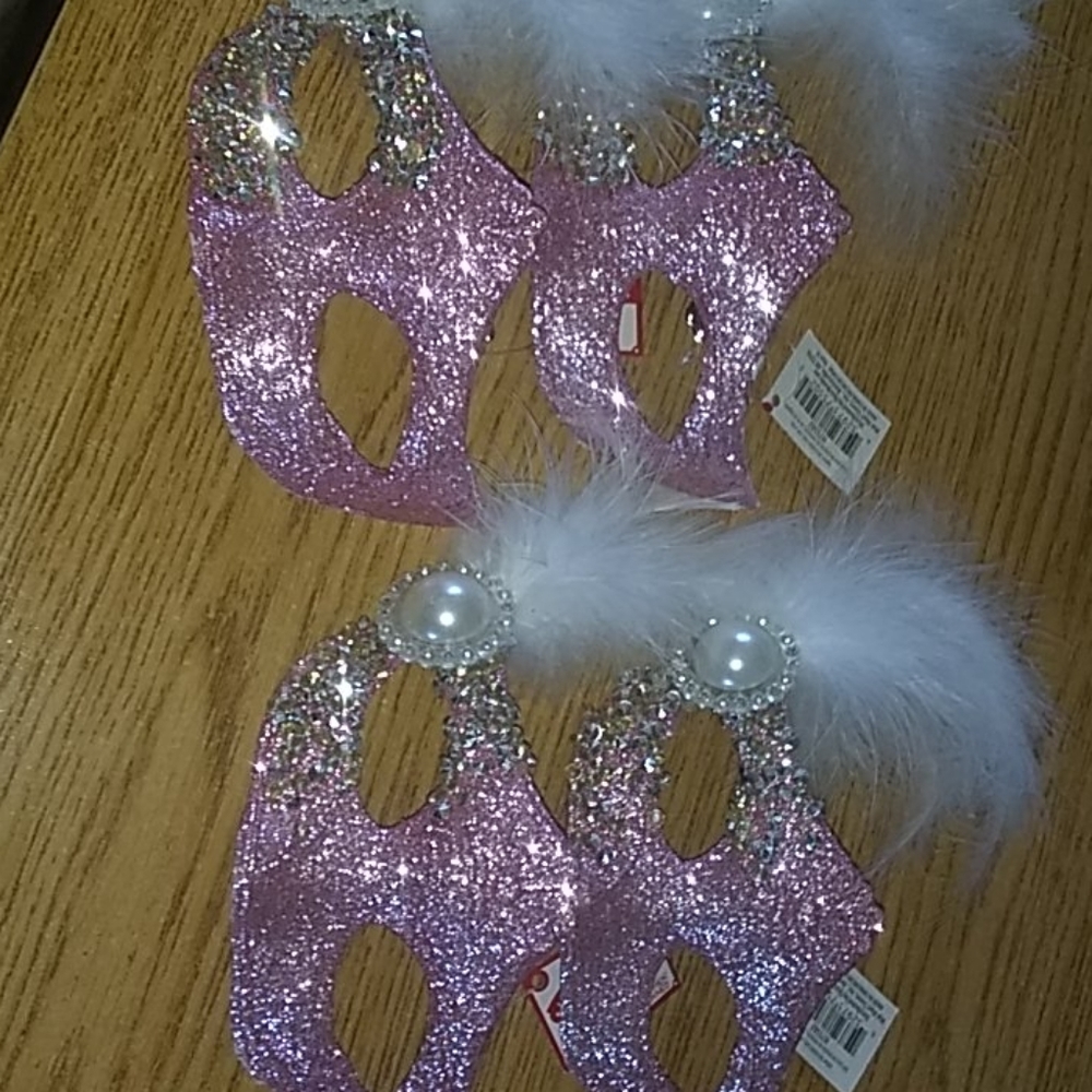 Christmas ornaments, pink mask, brand new.